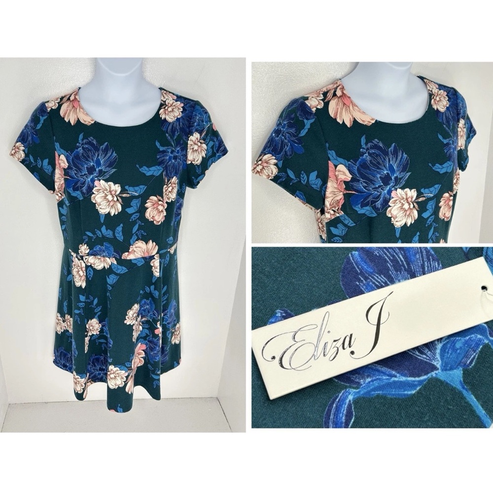 Eliza J NWT Fit & Flare A-Line Pine Floral Dress Size 18 Stretch Cottagecore NEW